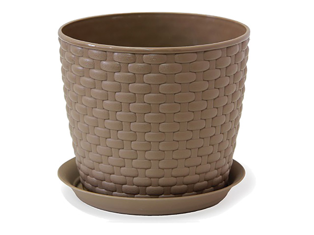 горшок с поддоном Ротанг 2л d15,5см h13,6см темно-бежевый пластик