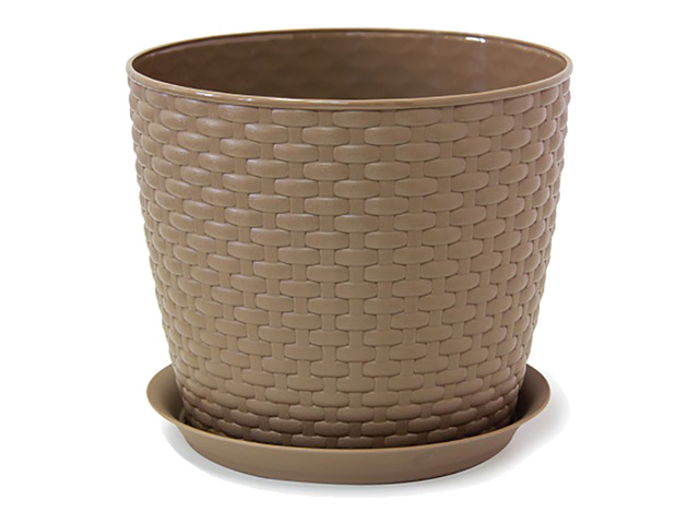 горшок с поддоном Ротанг 4,7л d21см h18см темно-бежевый пластик