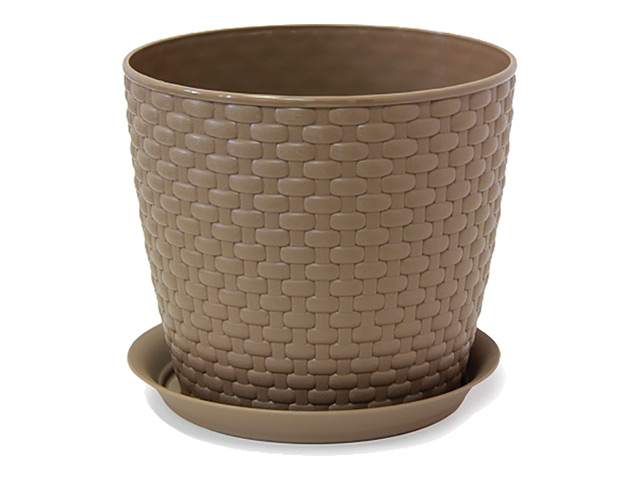 горшок с поддоном Ротанг 3л d18см h15,8см темно-бежевый пластик